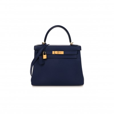 HERMÈS MASTER TOGO KELLY RETOURNE 28 BLEU ENCRE (28*22*10cm) 
